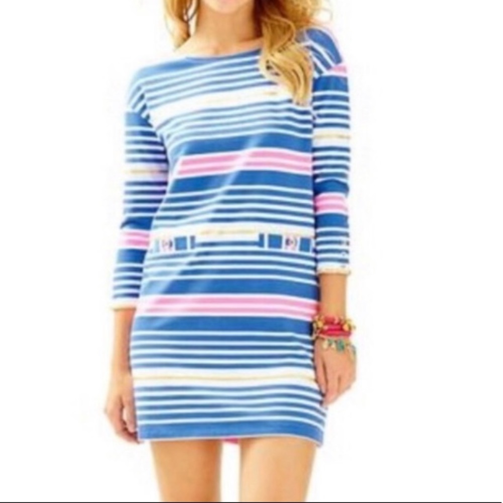 Lilly Pulitzer Lena Dress Lapis Blue Tiki Stripe ~ FLAW ~ Sz S